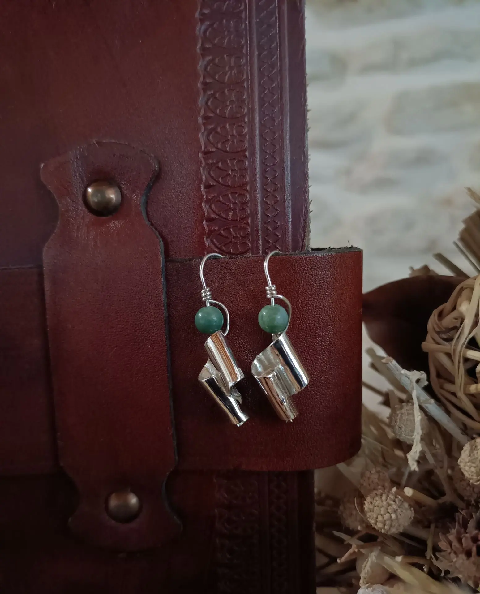 Boucles d'oreilles artisanales en argent 925 parchemin